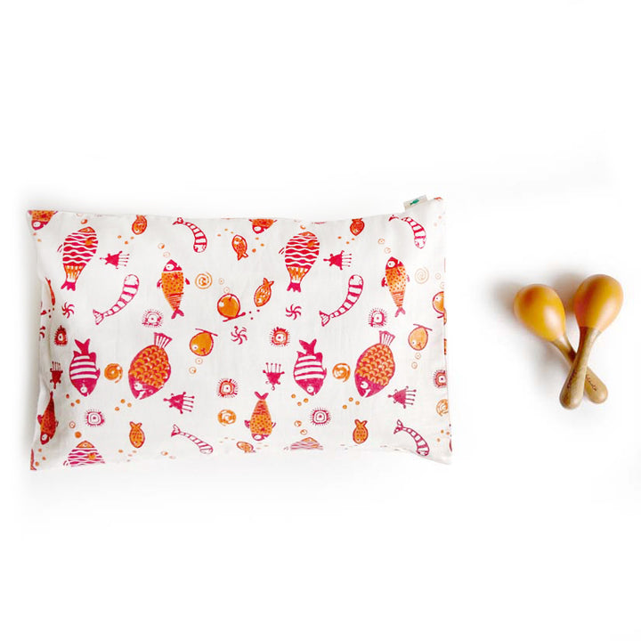 ORGANIC FISH PRINT KAPOK PILLOW +  MARACAS - GIFT SET