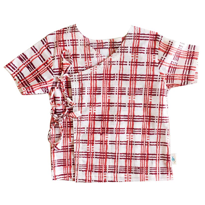 UNISEX ORGANIC CHECKS PRINT ANGARAKHA TOP + RED PANTS