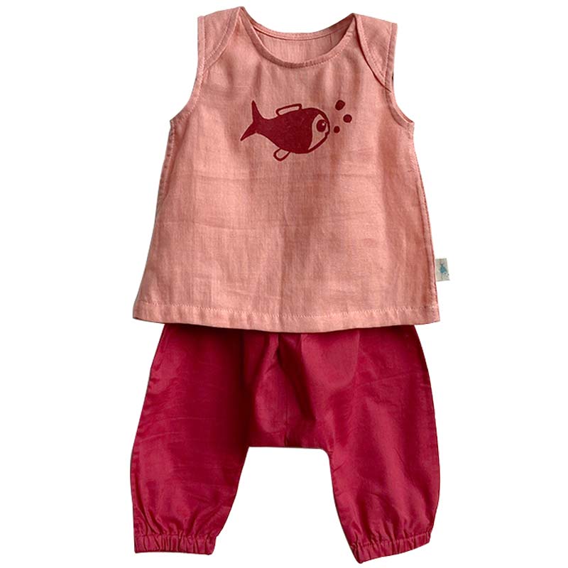 UNISEX ORGANIC KOI PEACH JHABLA WITH RED PANTS