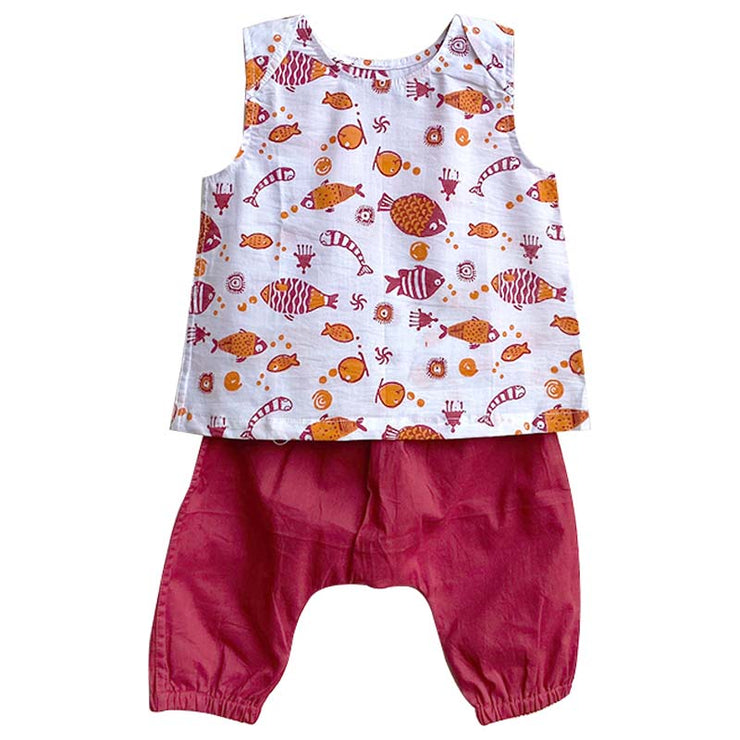 UNISEX ORGANIC KOI RED JHABLA WITH RED PANTS