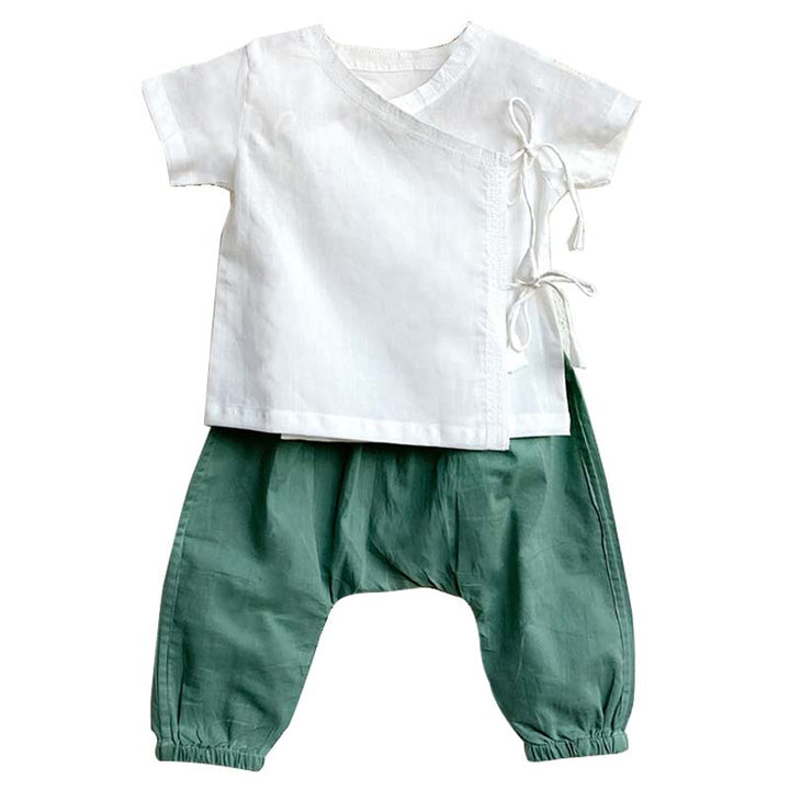 UNISEX ORGANIC ESSENTIAL WHITE ANGRAKHA TOP + MINT PANTS