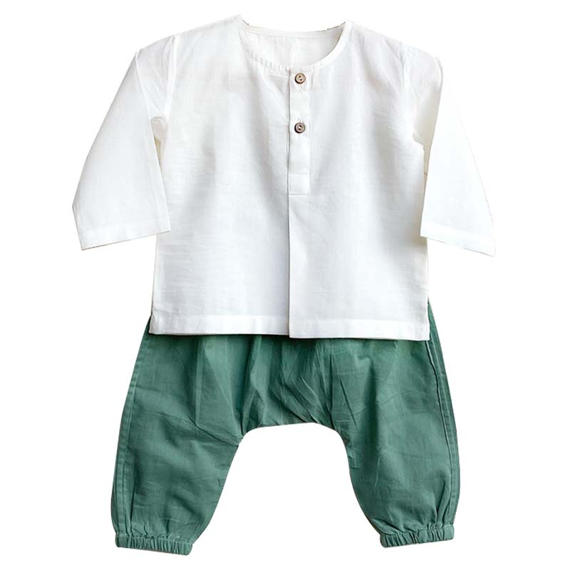 UNISEX ORGANIC ESSENTIAL WHITE KURTA + MINT PANTS