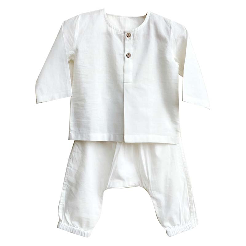 UNISEX ORGANIC ESSENTIAL WHITE KURTA + PANTS