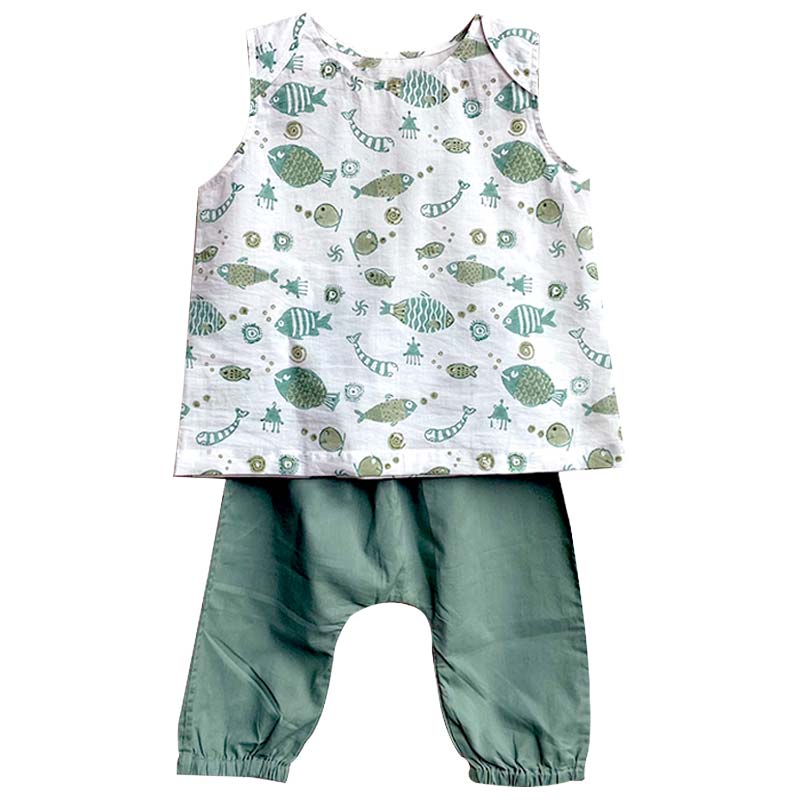 UNISEX ORGANIC KOI MINT JHABLA WITH MINT PANTS