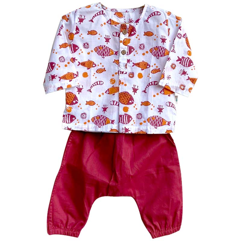 UNISEX ORGANIC KOI RED KURTA + MATCHING PANTS