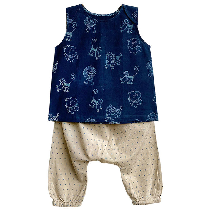 UNISEX ORGANIC ZOO  JHABLA WITH INDIGO RAIDANA PANTS