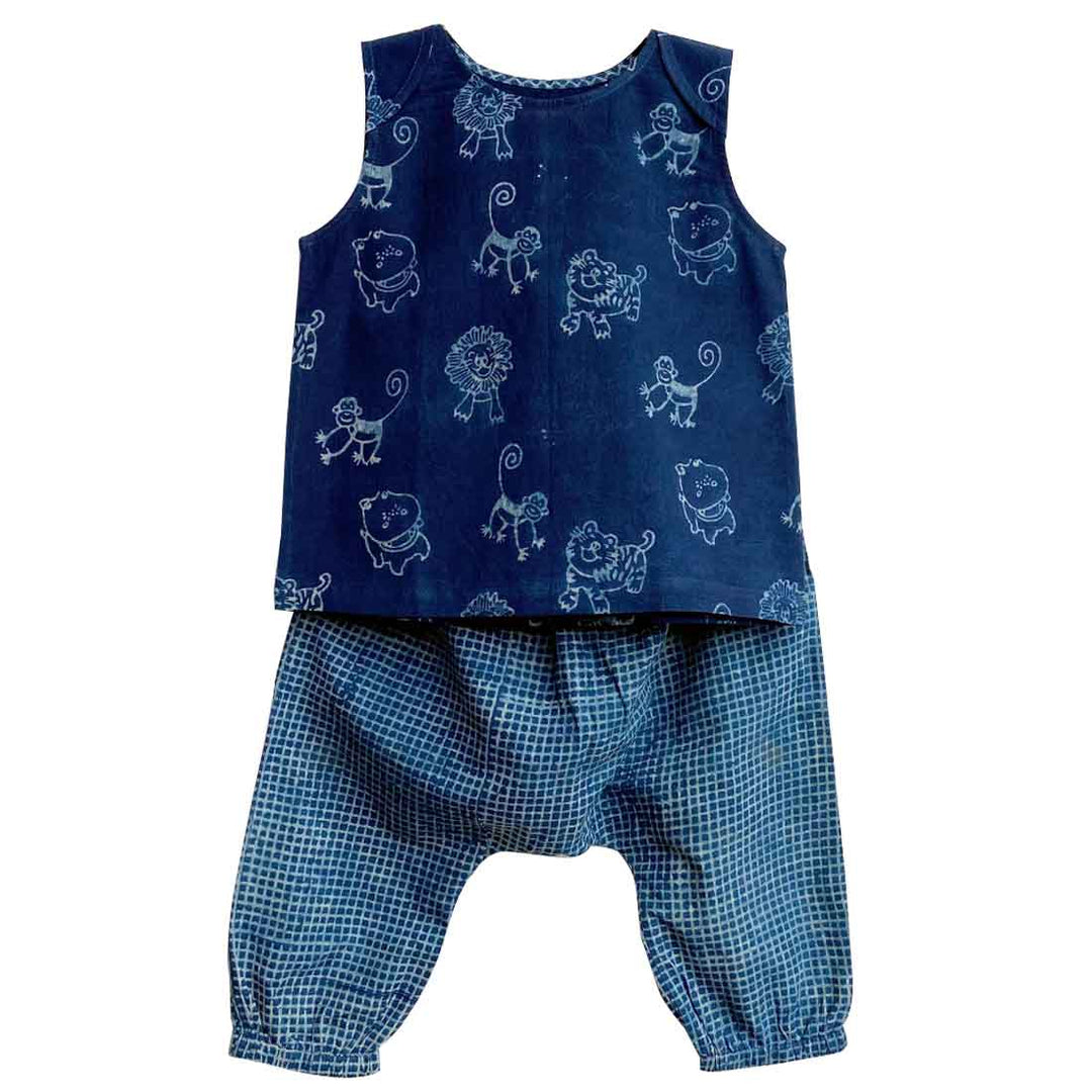 UNISEX ORGANIC ZOO  JHABLA WITH INDIGO CHECK PANTS