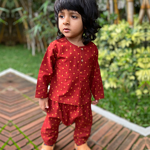 UNISEX ORGANIC MADDER RAIDANA PRINT KURTA +  PANTS