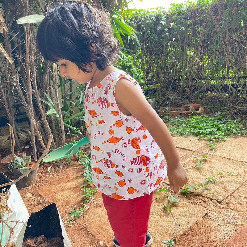 UNISEX ORGANIC KOI JHABLA PJ BAG - KOI RED JHABLA + PEACH JHABLA WITH RED PANTS