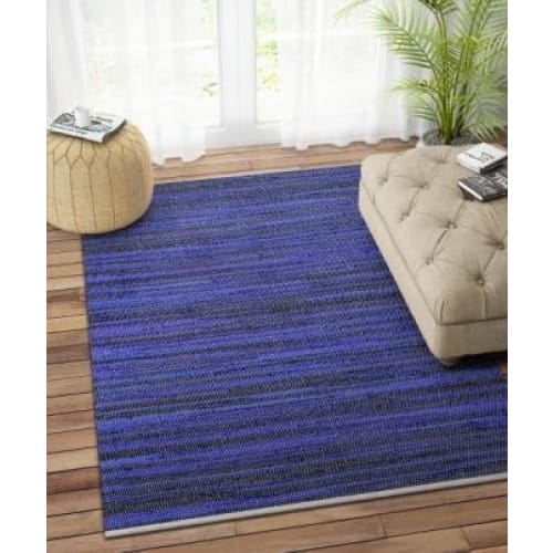 BLUE SOLID COTTON HAND WOVEN DHURRIE