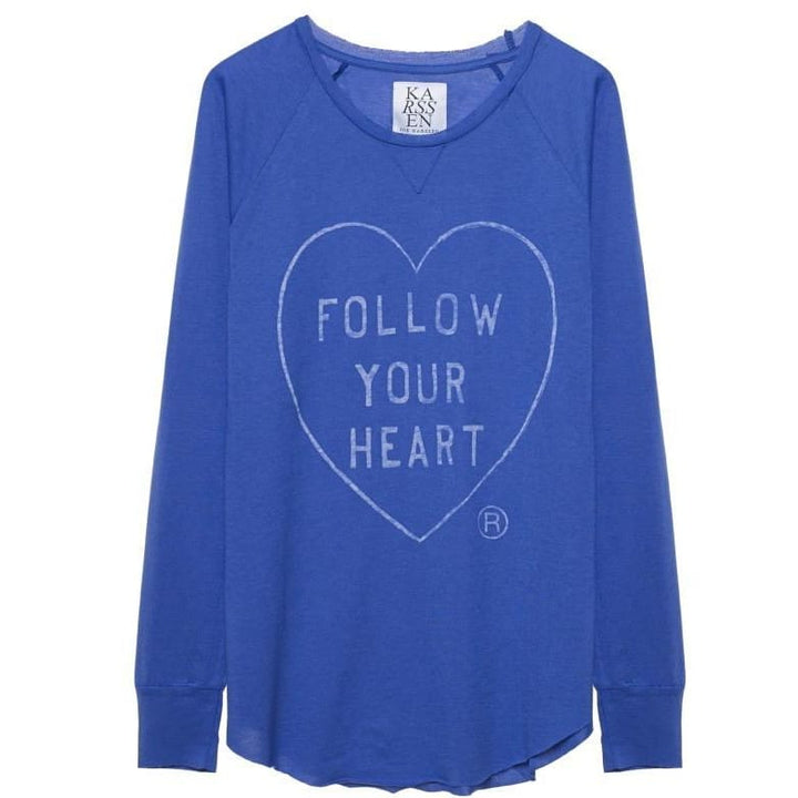 FOLLOW YOUR HEART -RAGLAN LONG SLEEVE CURVED HEM