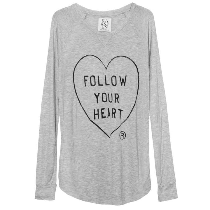 FOLLOW YOUR HEART -RAGLAN LONG SLEEVE CURVED HEM