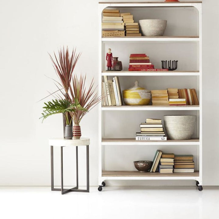 Iris Bookcase With Iron Frame Solid wood Top & Wheels