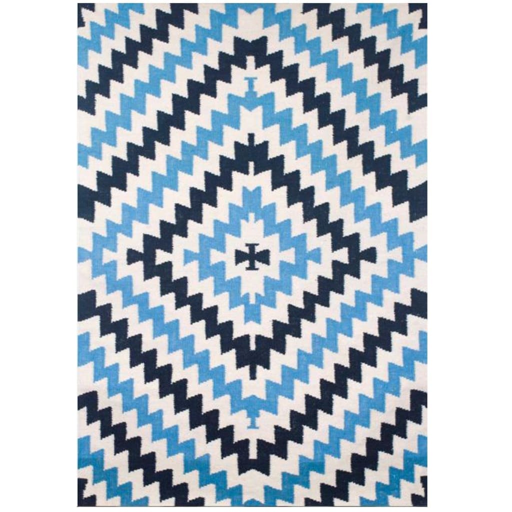 IVORY BLUE AZTEC HAND-WOVEN KILIM DHURRIE