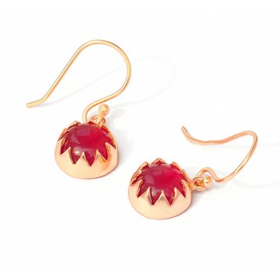 RED QUARTZ CABOCHON DANGLE EARRINGS