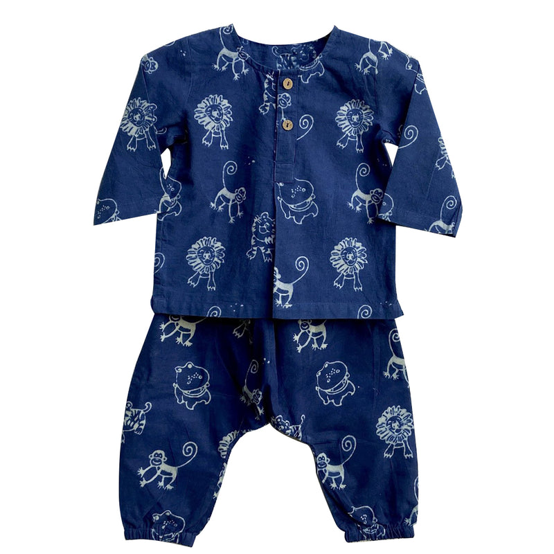 UNISEX ZOO PRINT KURTA WITH MATCHING PYJAMA PANTS